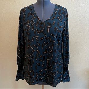 Cabi dark turquoise blouse with ruffle cuffs